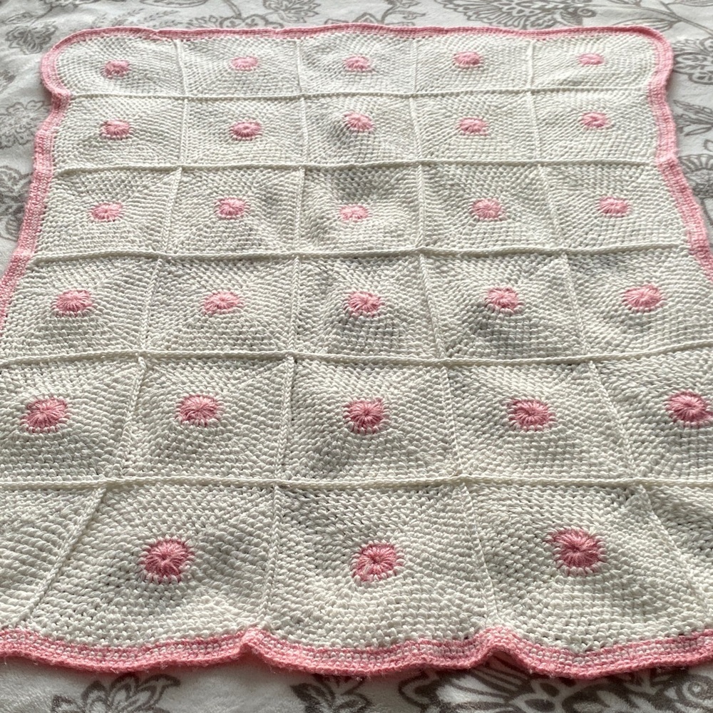 Handmade Pink and White Crochet Blanket